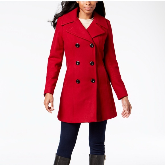 Anne Klein Red Double-Breasted Peacoat - Picture 1 of 12
